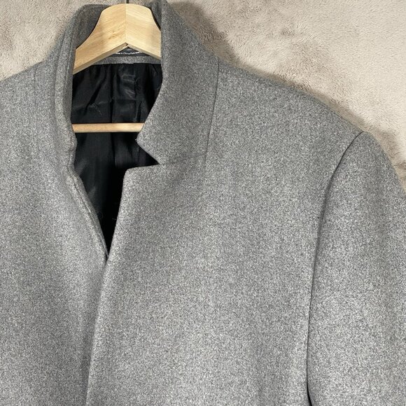 H&M Overcoat Men 44R Wool Blend Grey Minimalist Capsule Neutral Topcoat Car Coat - Picture 3 of 15
